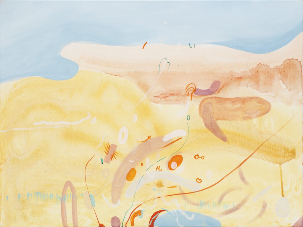 Przeczuwam 2 (2021) - Daria Pyrchała - abstrakcja, dominują żółte i błękitne kolory