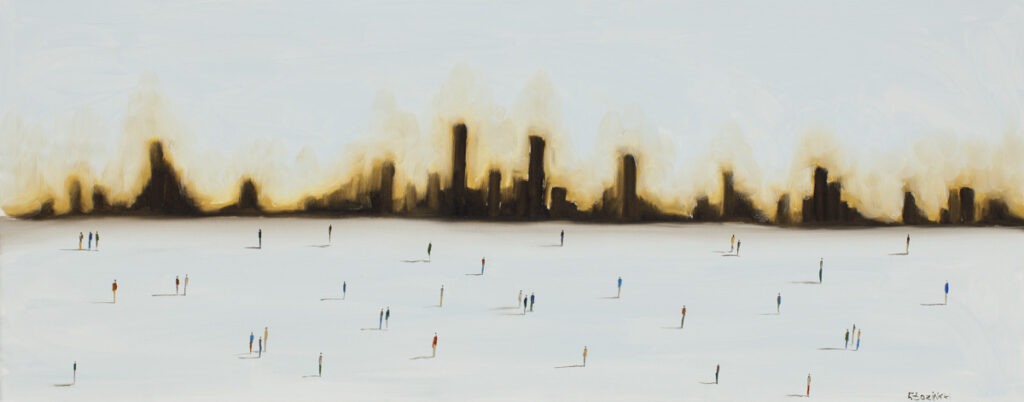 Spacer przed miastem (2021) - Filip Łoziński - obraz z panoramą miasta