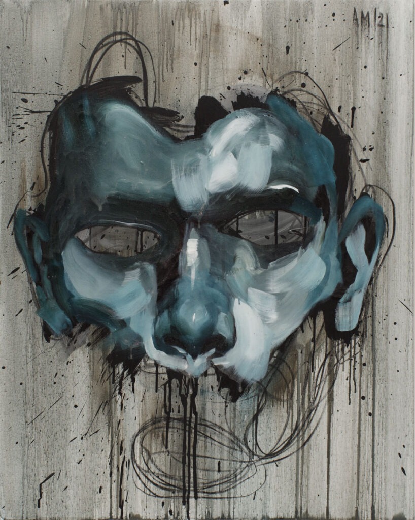 Maska czy twarz S530 (2021) - Aleksandra Modzelewska - ekspresyjny portret mężczyzny na szarym tle