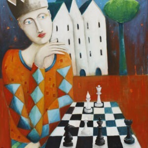 Szachista (2021) - Mirosław Nowiński - obraz przedstawiający sierota grającego w szachy