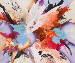 Szept natury (2021) - Michał Jamioł - dynamiczny abstrakcyjny obraz z żywymi, jaskrawymi kolorami
