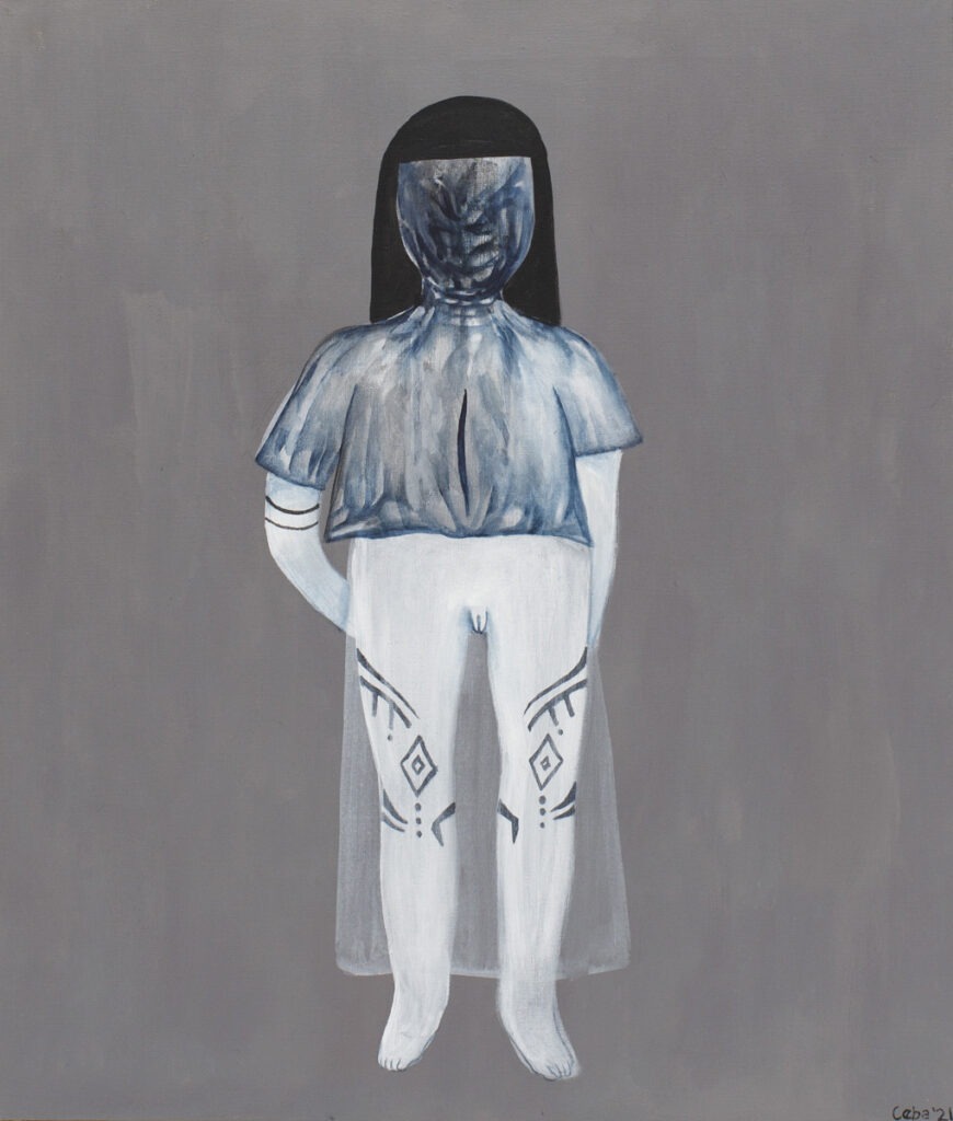 Lalka 18 - Magdalena Cybulska - biała półnaga postać z czarnymi włosami na szarym tle