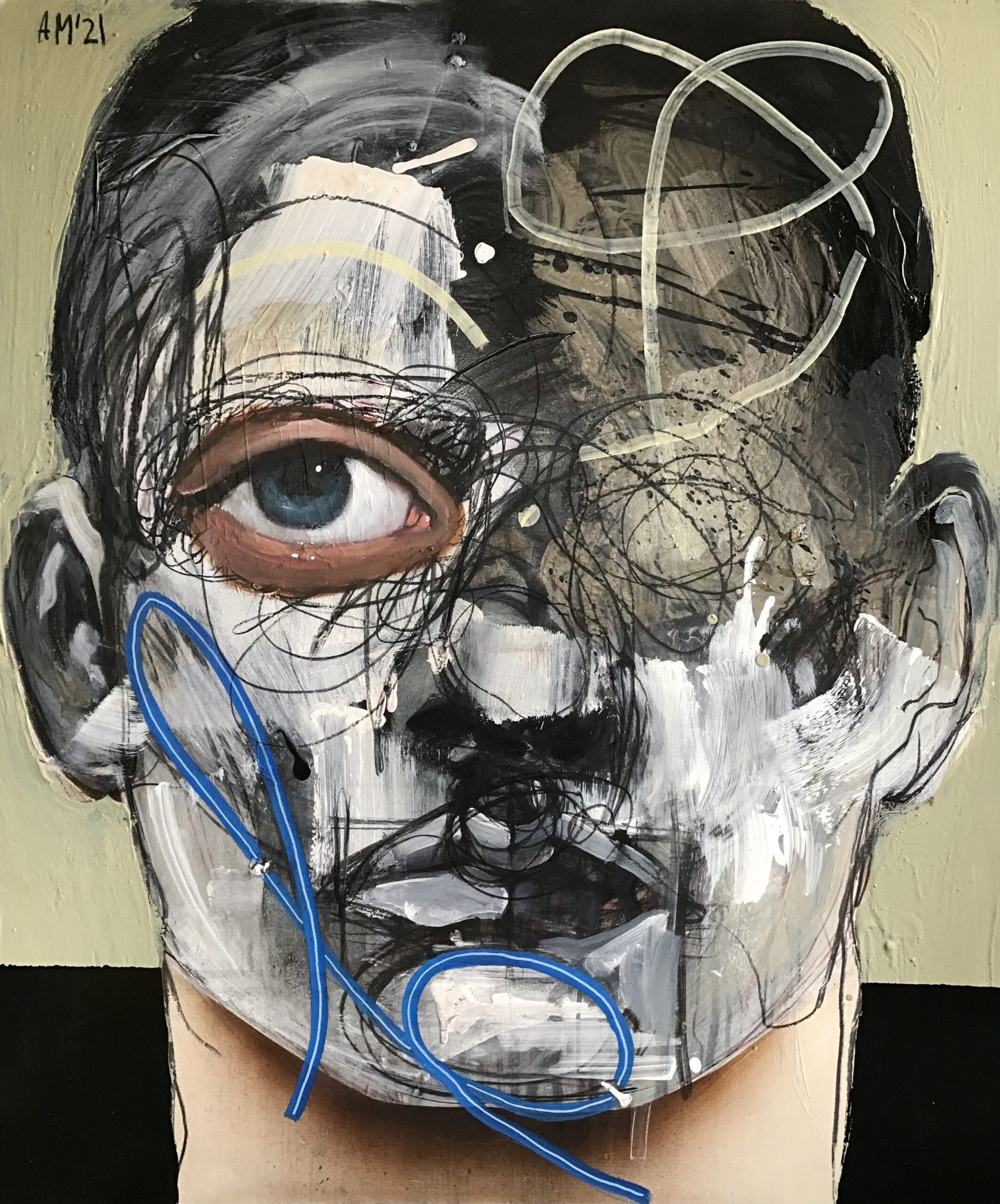 Maska czy twarz S236 - Aleksandra Modzelewska - ekspresyjny portret, twarz w szarościach