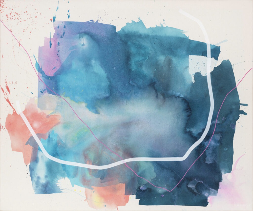 Bez końca (2021) Kamila Cellary - błękitno-fioletowa abstrakcja na białym tle