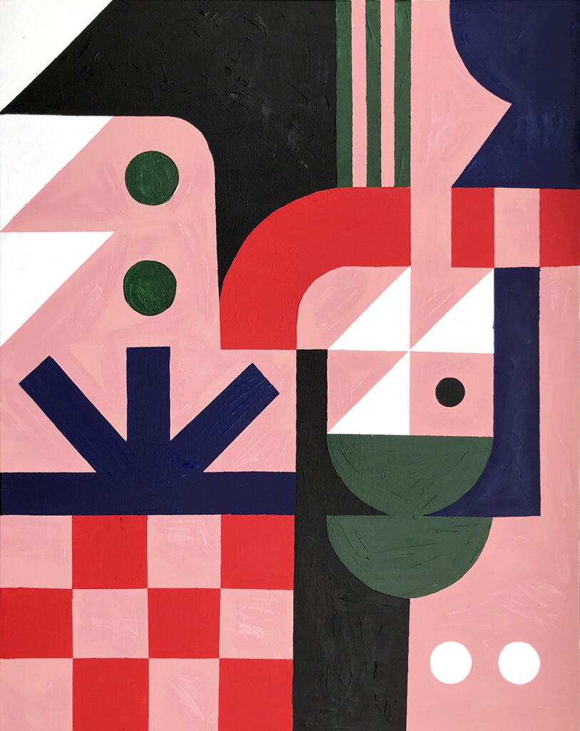 kompozycja - paulina adamowska - abstrakcyjny geometryczny obraz z dominującym różowym kolorem