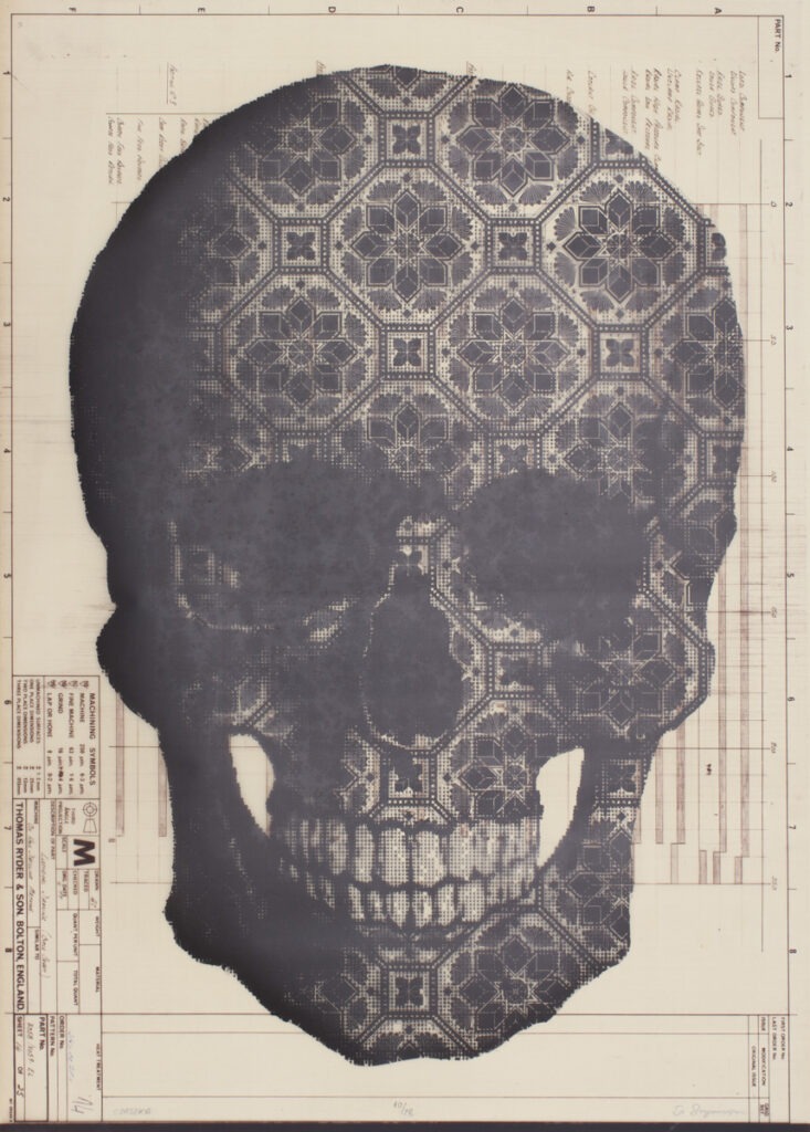czaszka - sc Szyman - grafika, czaszka na fotokopii z fabryki dźwigów