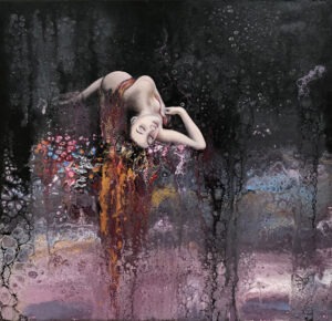 jutrzenką - Patrycja Kruszyńska-Mikulska - śpiąca naga kobieta zawieszona w abstrakcyjnej przestrzeni