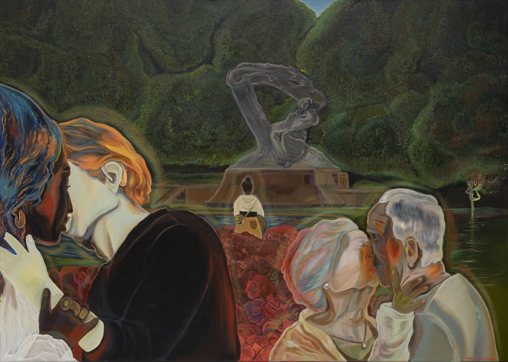 the kiss - Michalina czurakowska - 3 całujące się pary w różnym wieku, park, pomnik Chopina