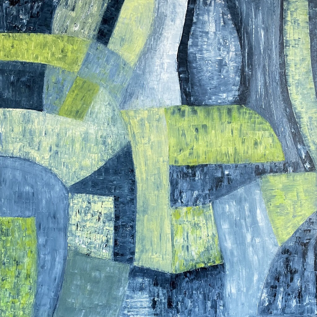 W letnim deszczu, 2021 - Paulina Leszczyńska - zielono-błękitna abstrakcja