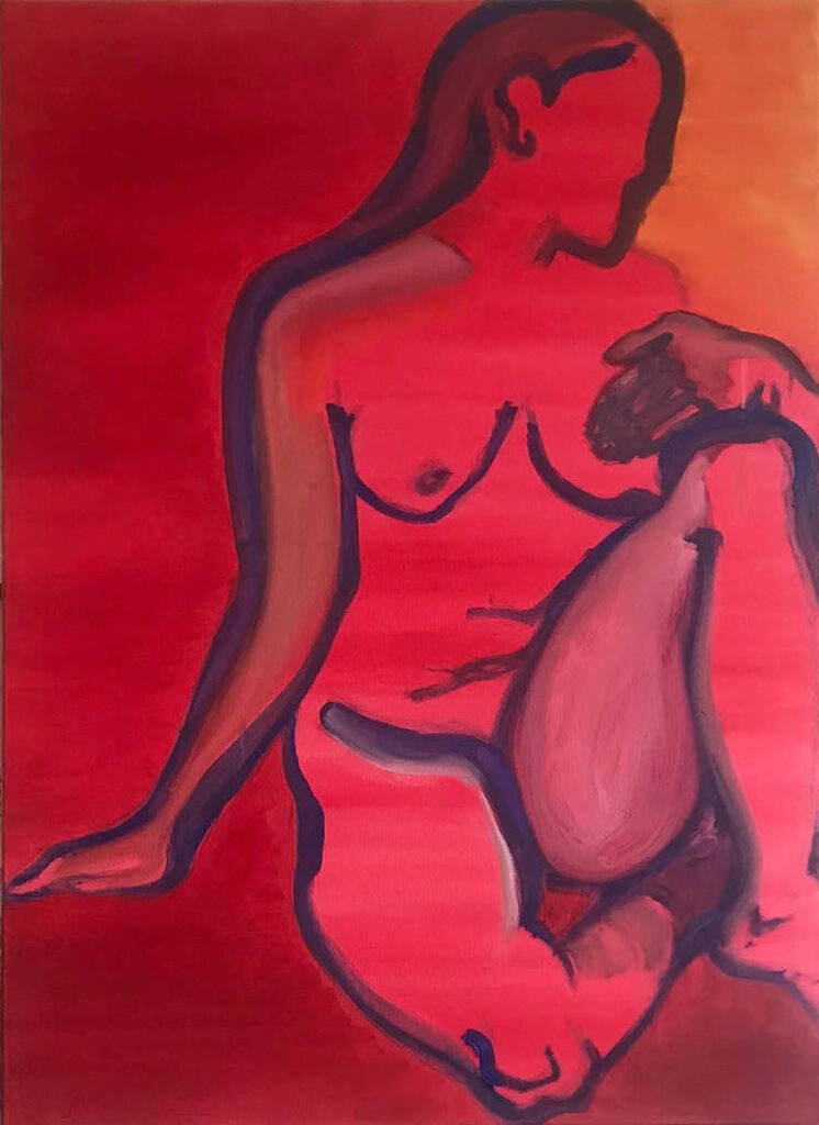 cyklon wasa - hanna Zwierzchowska - czerwony akt kobiecy, zarysowane kontury ciała