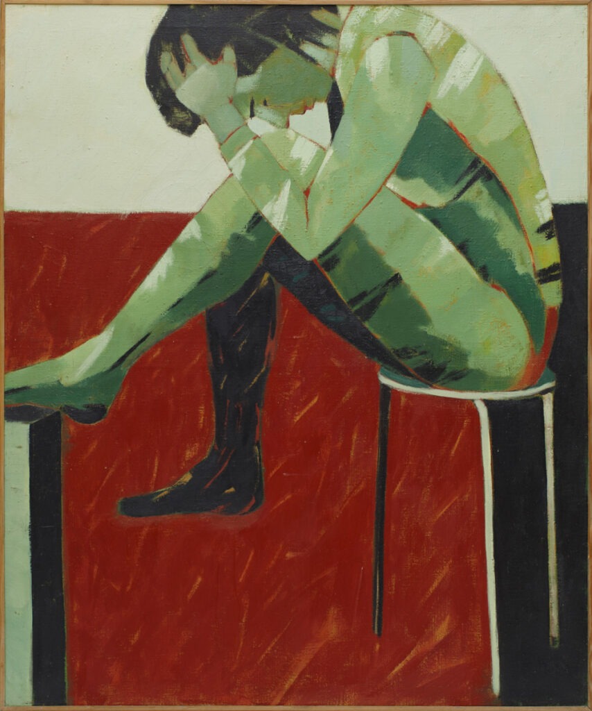 Próba XIV - Anna Drejas - figuratywne malarstwo, czerwony, zielony, kobieta