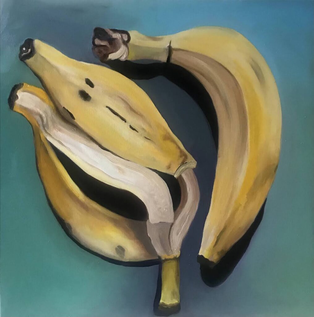 banany - Kamila golec - na obrazie 2 banany, jeden cały, drugi sama skórka
