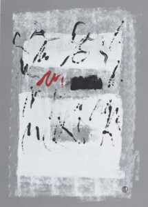 Michał Paryżski - Bez tytułu - malarstwo na papierze, abstrakcja w szarosci i bieli