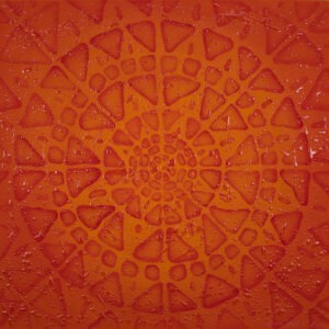 rubebo - hanna rozpara - abstrakcja, op-art, geometryczna abstrakcja, dominuje kolor pomarańczowy