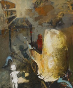 Izabela Wądołowska - Bez tytułu (2003) - wielkoformatowy obraz w odcieniach brązów i żółci