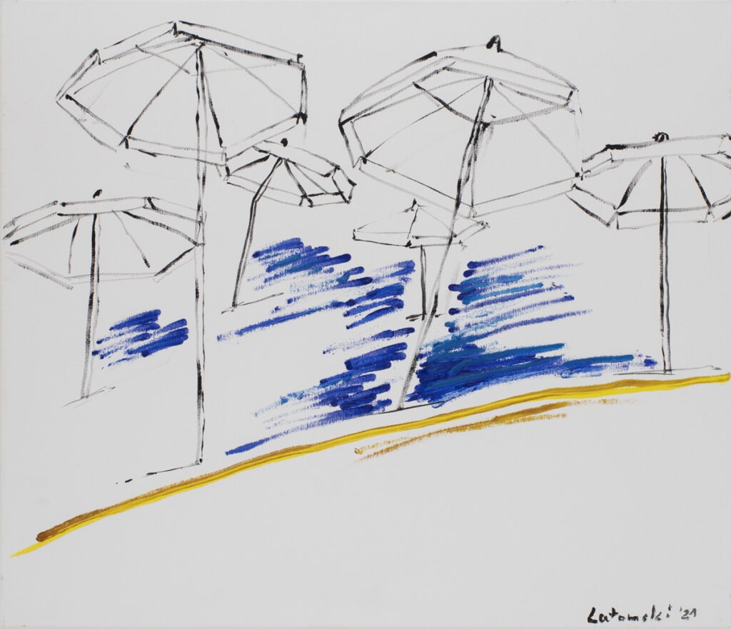 Parasoling - Patryk Lutomski - parasole, plaża, czarny, żółty, niebieski, biały