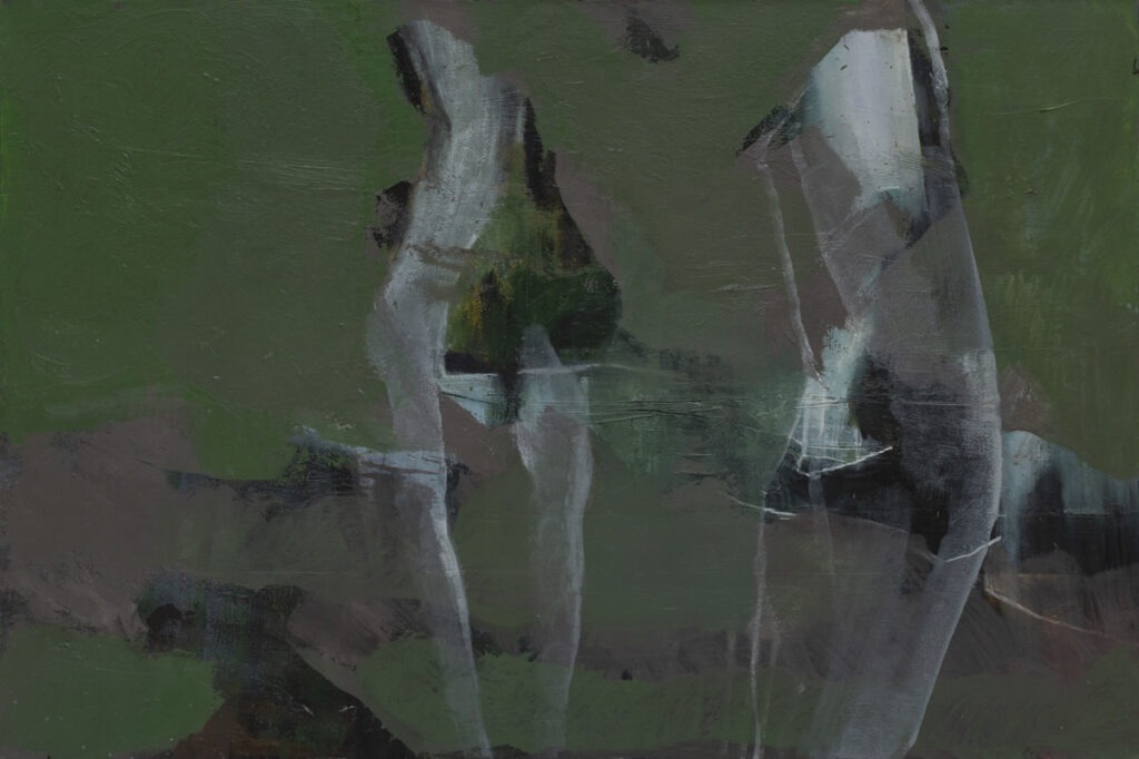 fragmenty obecności II - Łukasz gil - abstrakcja, figuratywne postacie po środku