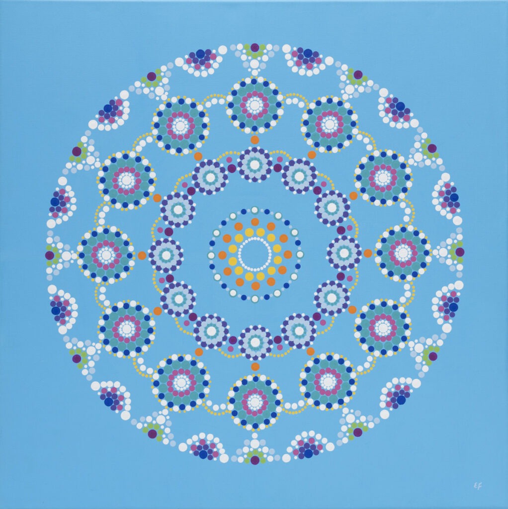słoneczne niebo - Emilia Formella - abstrakcja, symetryczna, błękit, na planie koła, fraktal