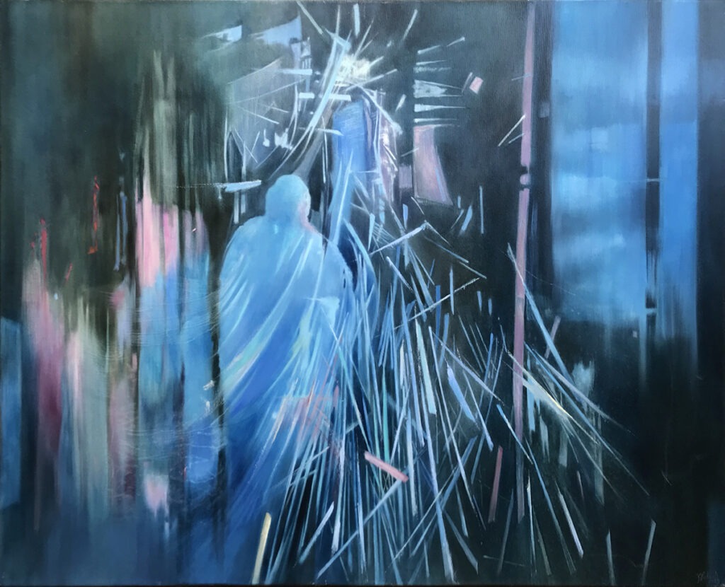 Kruchość. Czas - Jolanta Haluch - figuracja, malarstwo figuratywne, błękit, szarość