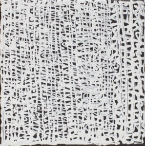 Michał Paryżski - Bez tytułu - obraz abstrakcyjny, białe linie na czarnym płótnie