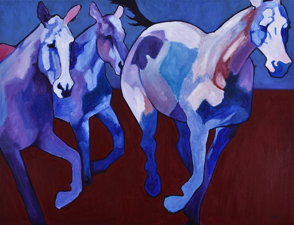 Cwał (2021) - Weronika Lipka - pędzące konie w fioletach i czerwieni