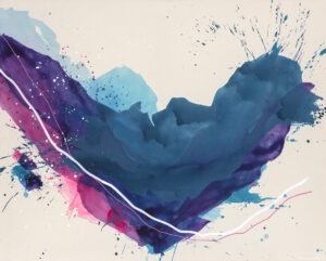 Kamila Cellary - Wyprawa nocna, 2021 - abstrakcja na białym tle w kolorach różu i błękitu