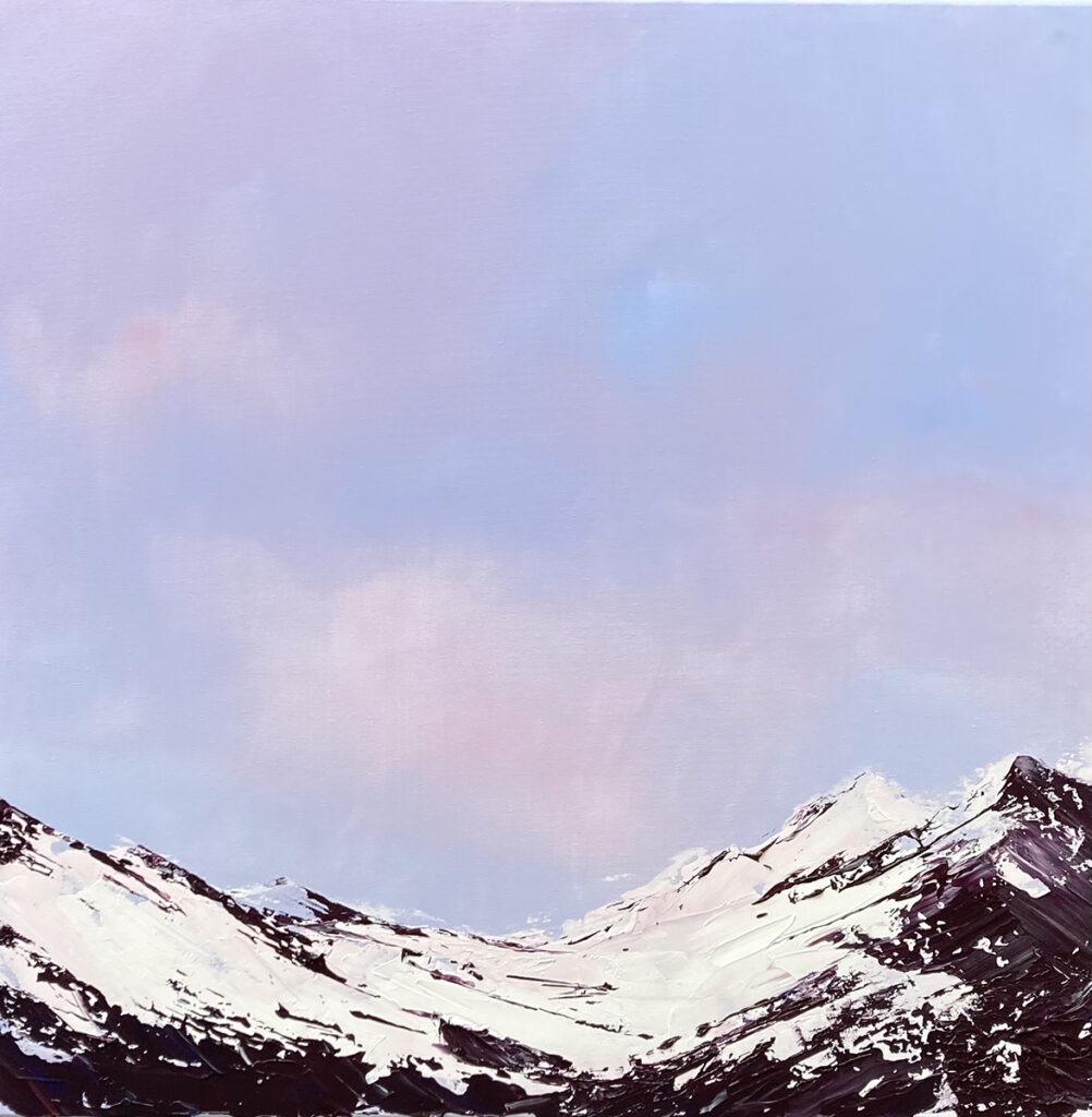 Yuliya Stratovich - Bez tytułu, 2021 - pastelowy pejzaż z górami