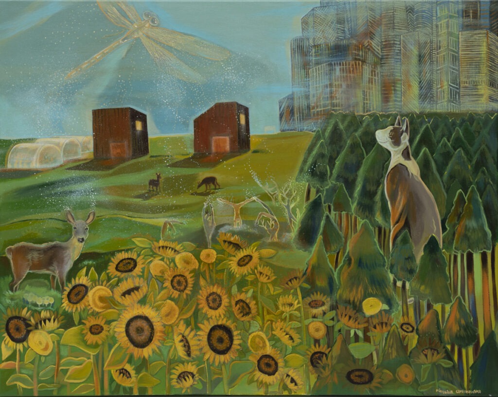Michalina Czurakowska - Sunny Landscape, 2021 - pejzaż ze słonecznikami i kotem