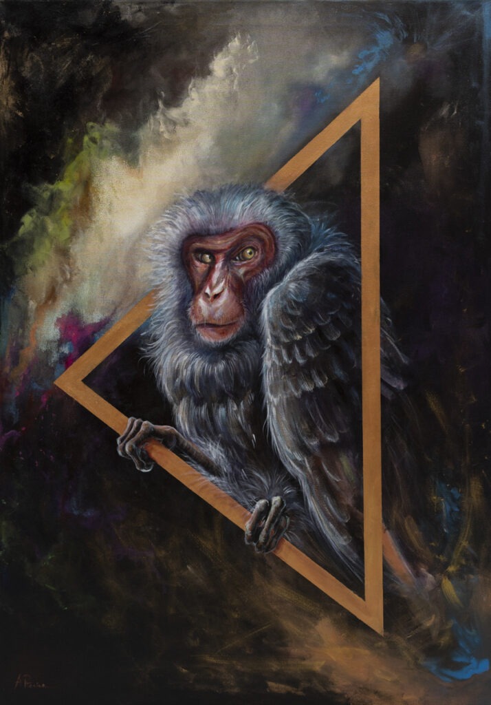 Agata Płocica - Bez tytułu, 2020 - obraz z małpą