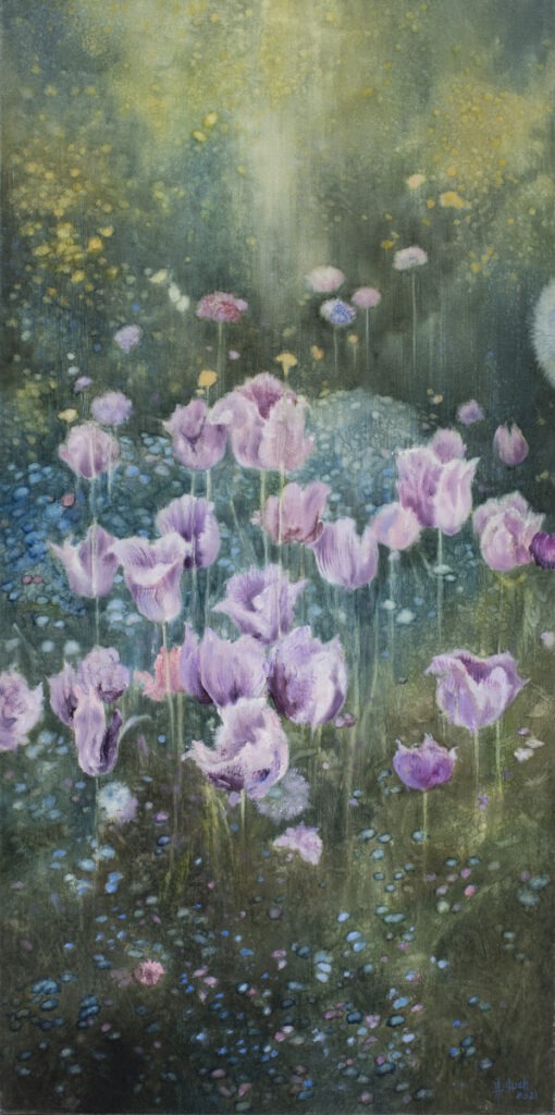 Jolanta Haluch - Tajemnica Ogrodu 1, 2021 - obraz z kwiatami w ogrodzie