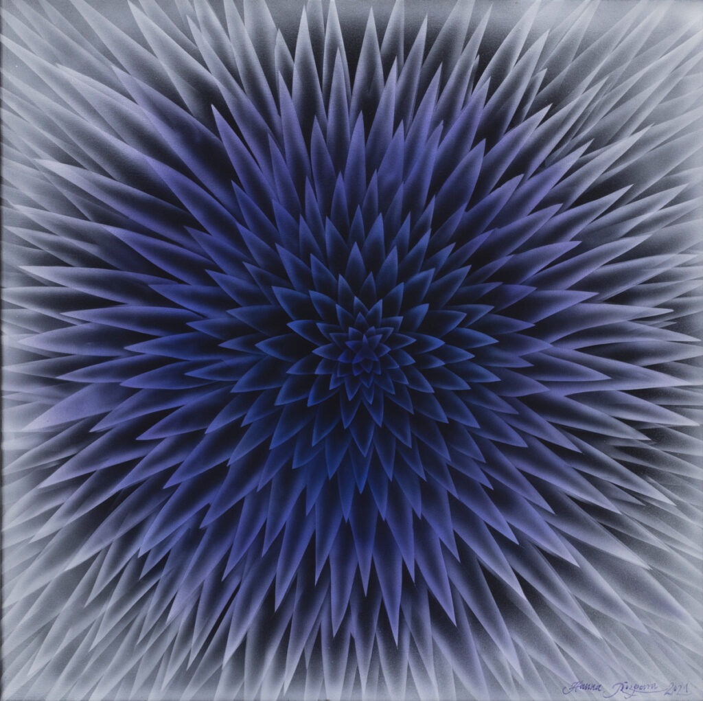 Hanna Rozpara - Echinops, 2021 - abstrakcja niebiesko-biała