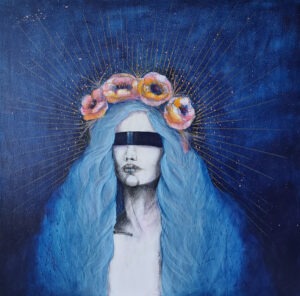 Agata Wereszczyńska, Niebieska, 2021 - portret kobiety w wianku