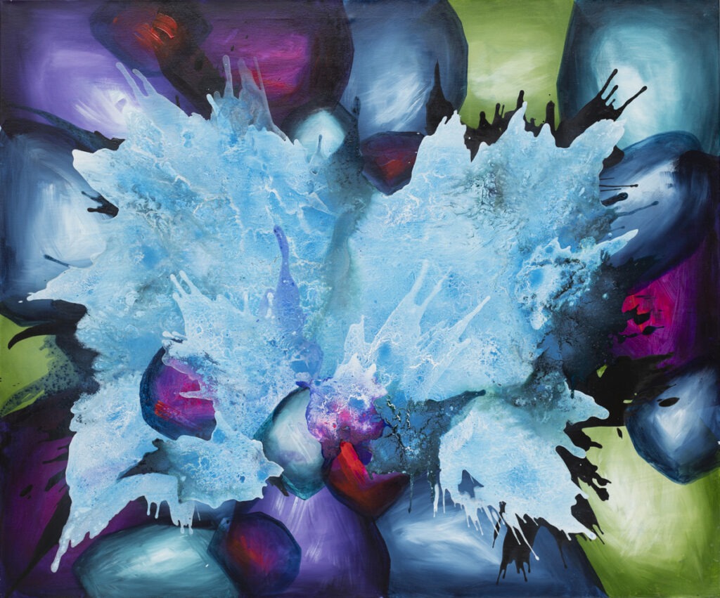 Michał Jamioł - Radość Oceanu, 2021 - kolorowa abstrakcja z błękitem i fioletem