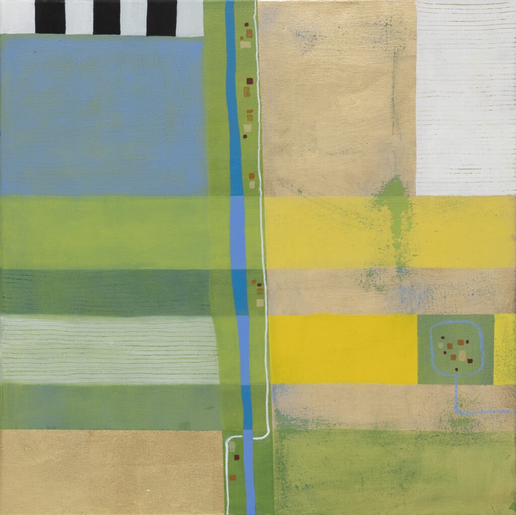 Aleksandra Mysiorska - Dożynki, 2021 - abstrakcja z zielenią, żółcią i błękitem