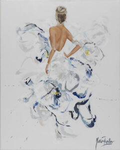 Julia Reiter - Spotkanie, 2021 - dekoracyjny obraz z kobietą w eleganckiej sukni