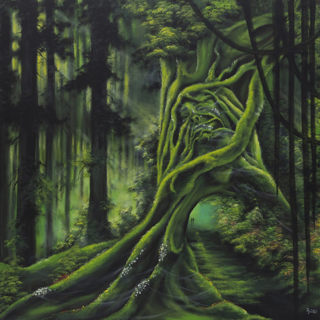 Beata Mura - Matka natura, 2021 - nastrojowy obraz z tajemniczym lasem