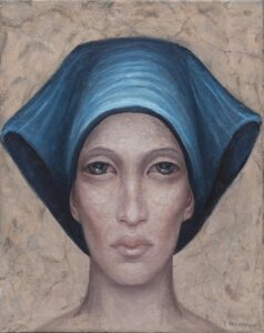 portret kobiety, twarz, błękit