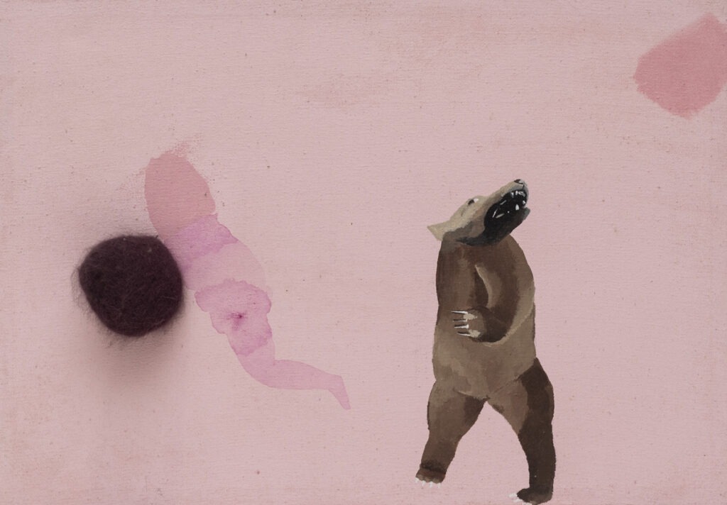 Basia Bańda - Bez tytułu, ok. 2007 - różowy obraz z niedźwiedziem