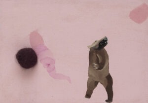 Basia Bańda - Bez tytułu, ok. 2007 - różowy obraz z niedźwiedziem