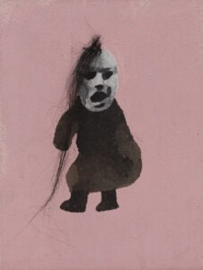 Basia Bańda - Bez tytułu, 2007 - maly obraz z postacią na różowym tle
