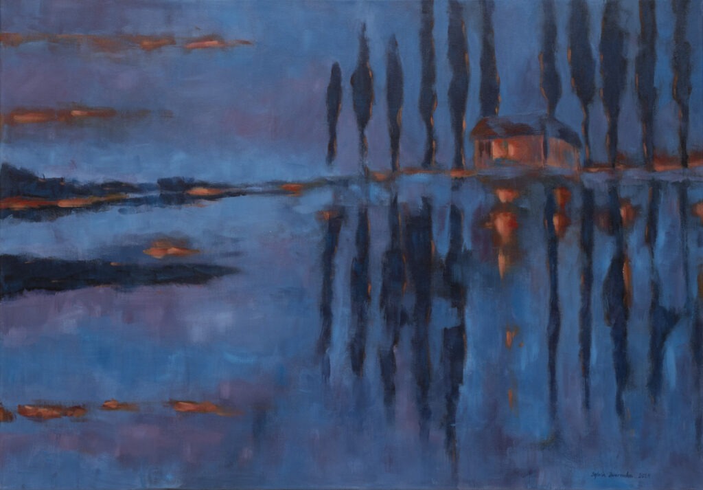 Sylwia Dwornicka, Wieczór, 2021, niebieski pejzaż abstrakcyjny