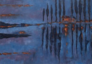 Sylwia Dwornicka, Wieczór, 2021, niebieski pejzaż abstrakcyjny