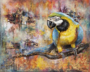 Anna Sandecka-Ląkocy - Pappagallo, 2021 - kolorowy obraz z papugą