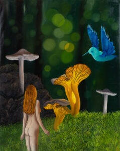 Ewelina Wasilewska, złote runo, surrealizm, las, grzyby,