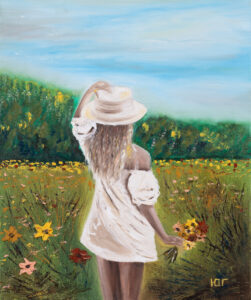 Yulia Gurzhiyants Przebudzenie piękna kobieta łąka lato obraz malarstwo