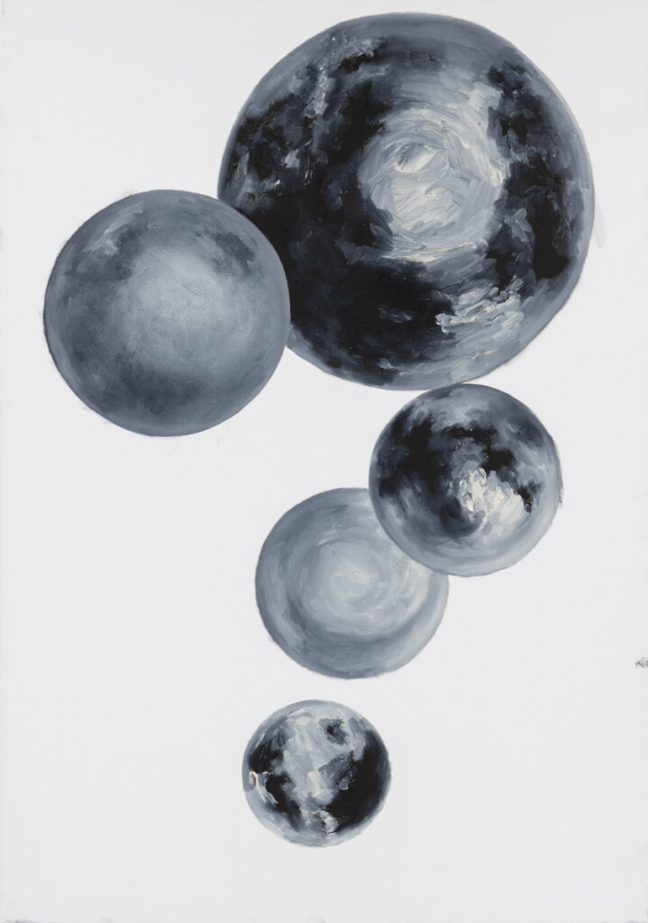 Maya Olga Katelikova – Dark side of the Moon, 2019 - abstrakcja z czarnymi kołami