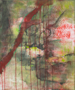 Darina Beznosenko Krwawe łzy, 2021 młoda sztuka ukraińska abstrakcja zielony czerwony aukcja