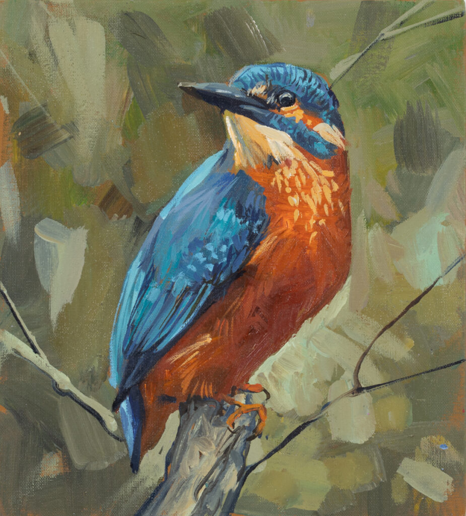 Kseniia Noryk Bird. Kingfisher, 2021 sztuka młoda ukraińska aukcja ptak natura zwierzęta