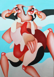 Mirela Bukała - Dodo, 2022 - obraz z postaciami w czerwieni i błękicie