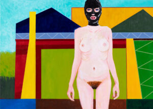 Sebastian Andrzejewski - Fabryka lateksu, 2022 - obraz z nagą kobietą w masce
